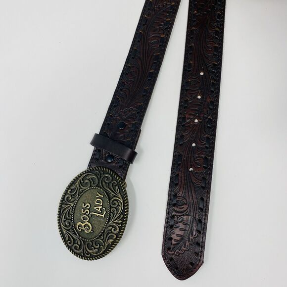 Idyllwind Women XL Boss Lady Buckle Brown Leather Western Hand Tooled Rodeo Belt main image 8
